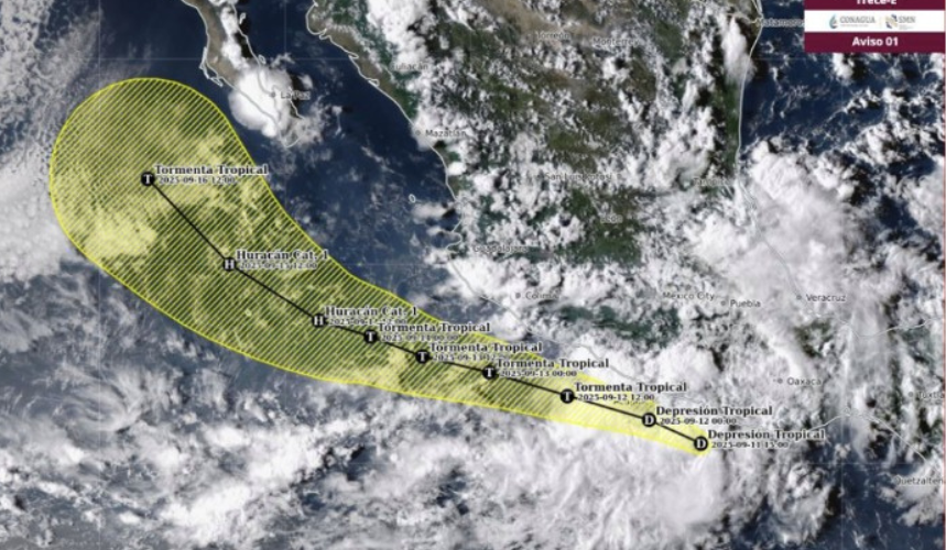 Trayectoria y evolución de la depresión tropical Trece-E