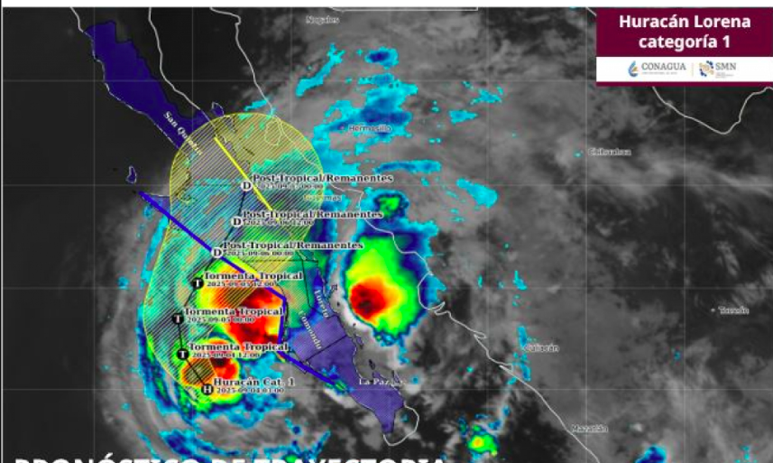 Trayectoria pronosticada para el huracán Lorena. SMN