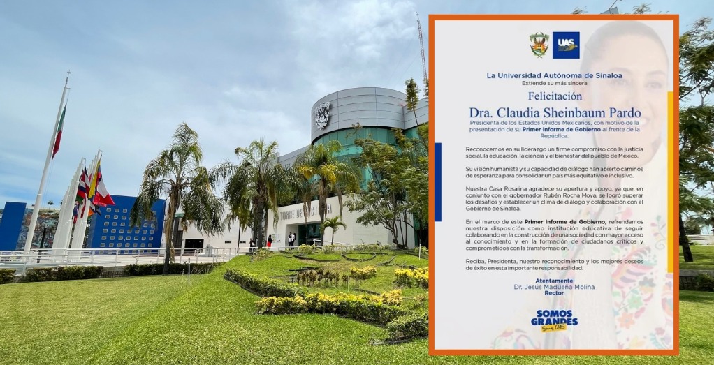UAS agradece el apoyo que recibido de la presidenta Claudia Sheinbaum Pardo