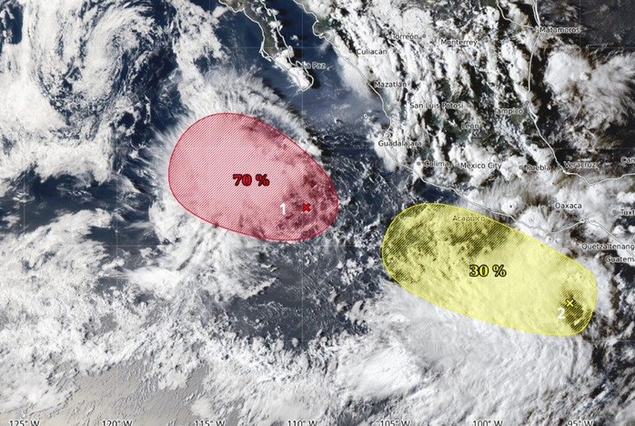 Pacífico activo: SMN vigila dos zonas de baja presión con probabilidad de evolución ciclónica