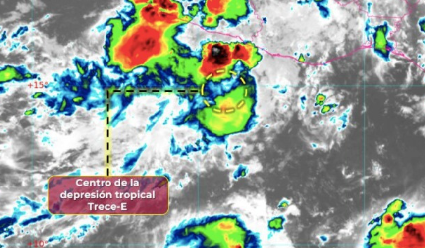 Ubicación de la depresión tropical Trece-E en el Pacífico mexicano