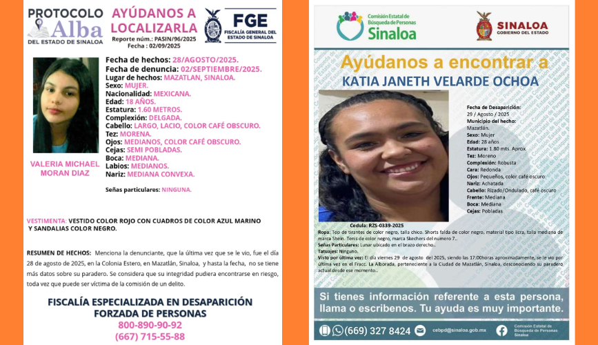 Autoridades activan activan el Protocolo Alba por desaparición de dos jóvenes en Mazatlán