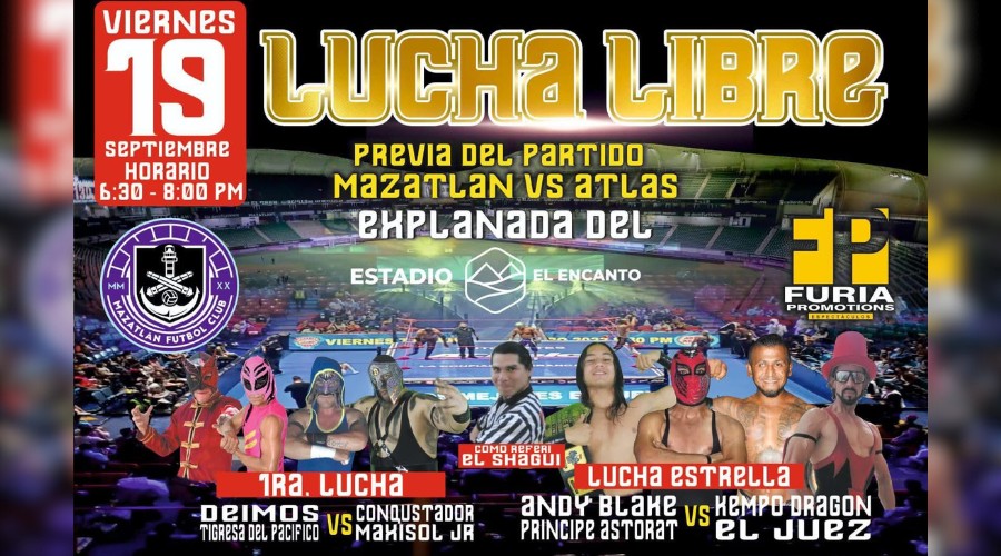Minifunción de lucha libre previo al duelo entre Mazatlán FC y Atlas