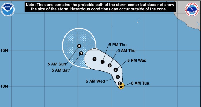 Pronóstico trayectoria de la tormenta tropical Octave en el océano Pacífico.