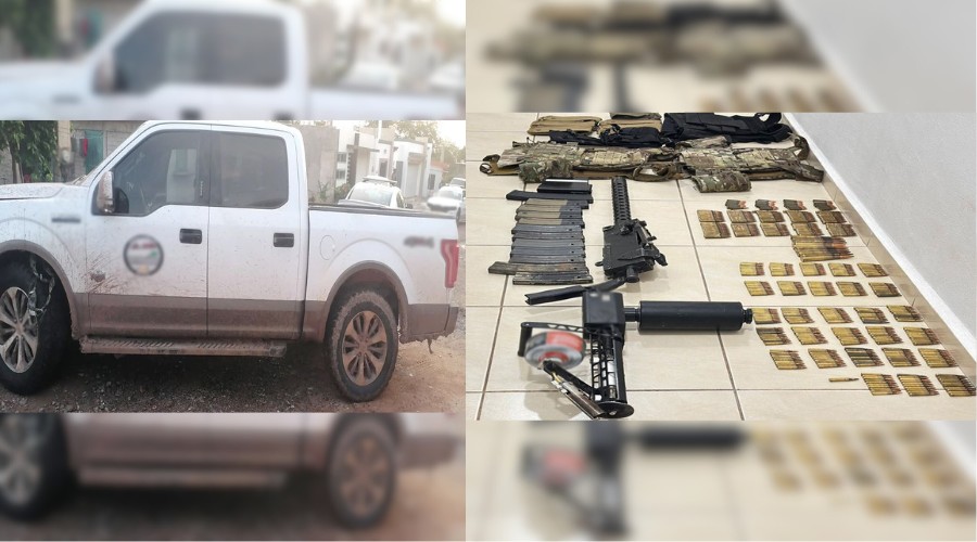 Vehículo y con armamento y equipo táctico asegurado en Badiraguato