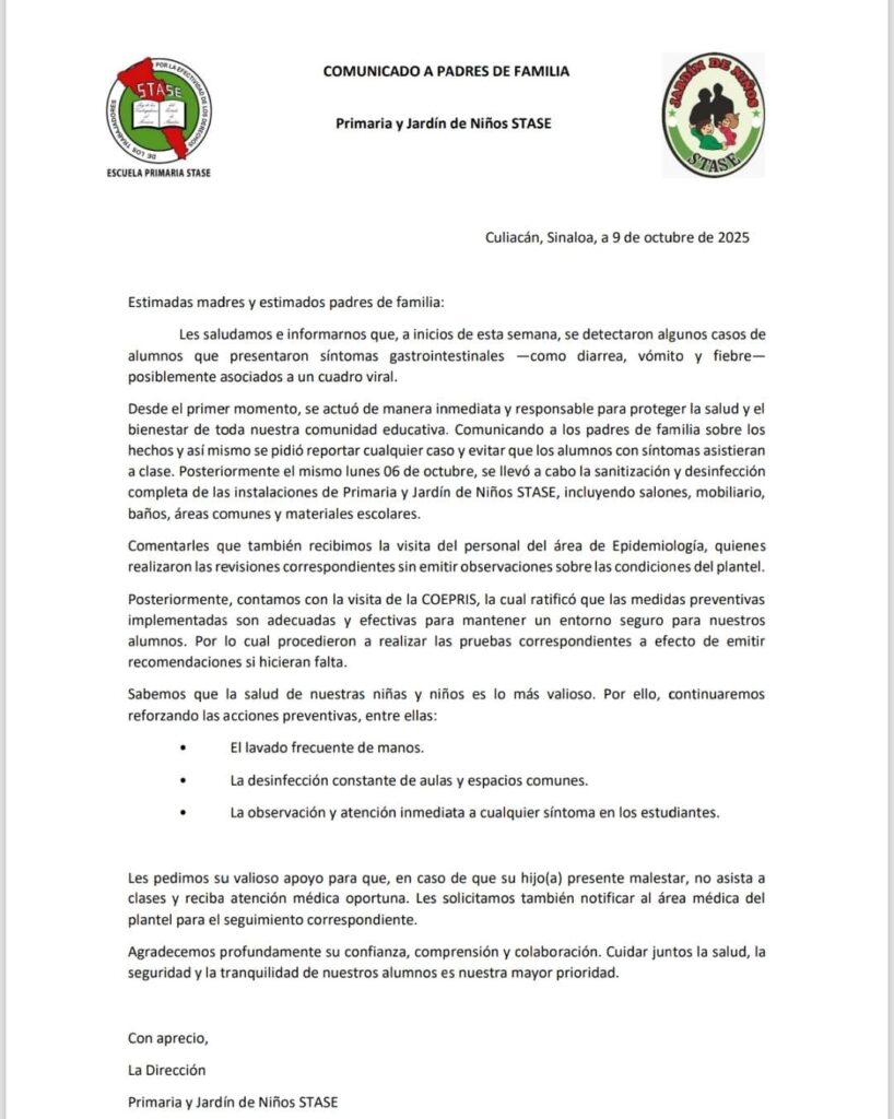 Comunicado Escuela Primaria Stase