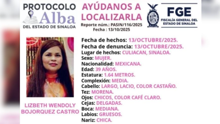 Emiten ficha de búsqueda por Lizbeth Wendoly, desaparecida en Aguaruto, Culiacán