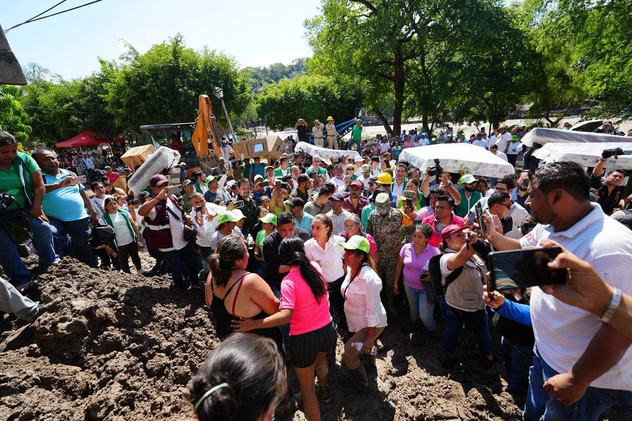 Sheinbaum visita zonas afectadas por lluvias en San Luis Potosí; destaca trabajo con el gobierno local