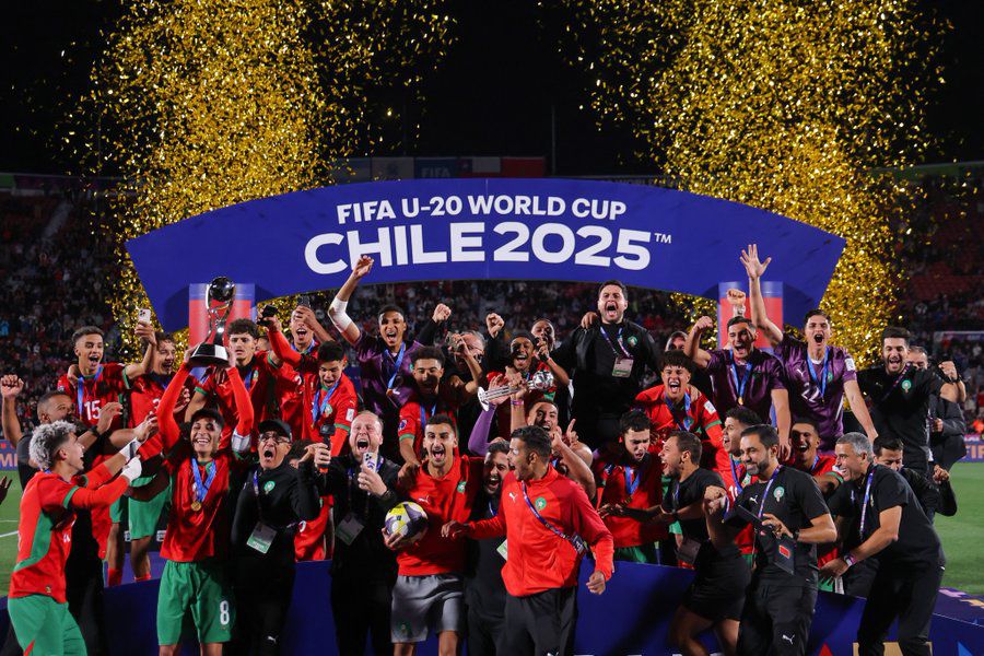 Marruecos celebrando su victoria en la Copa del Mundo Sub20.