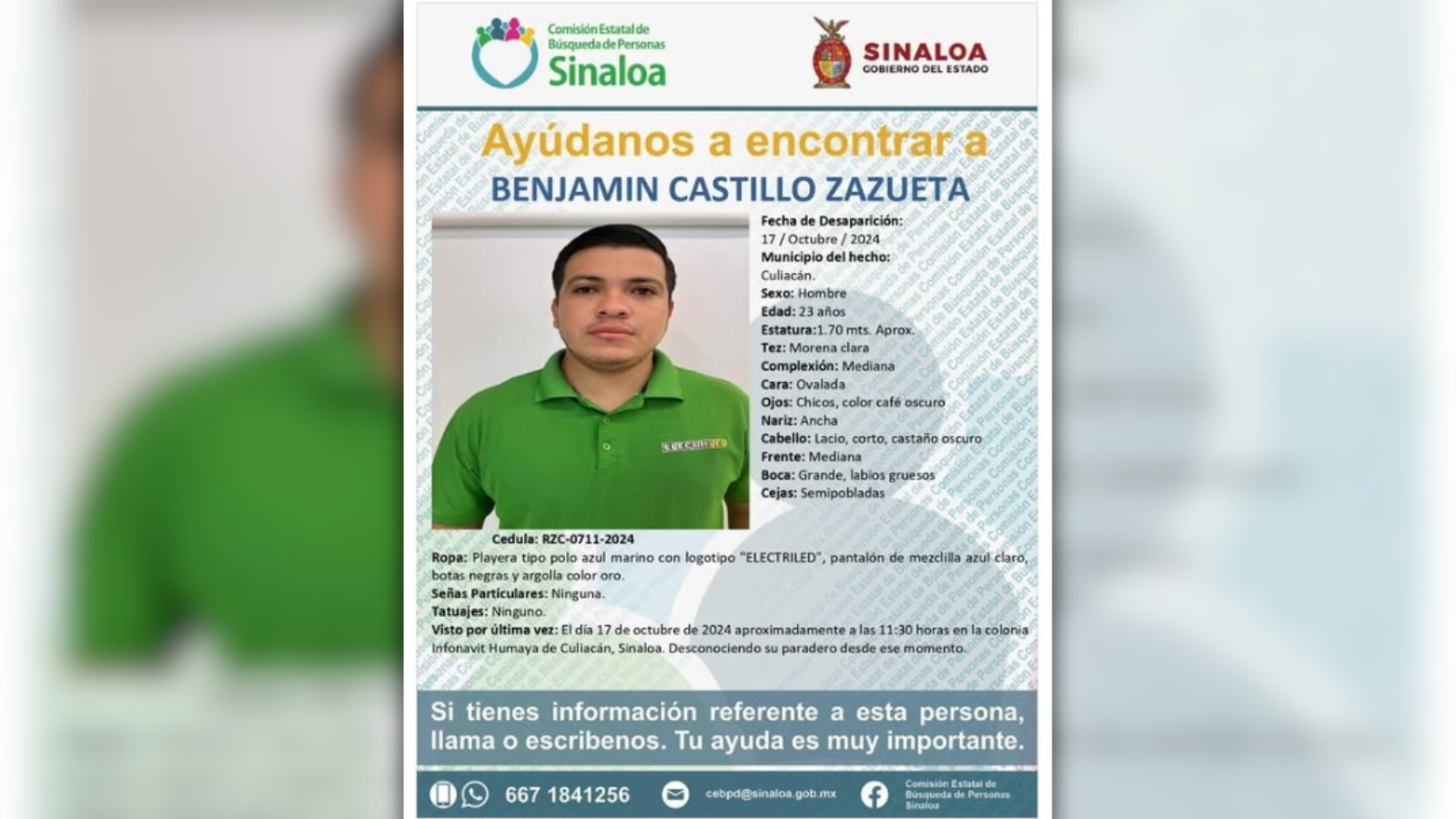 Continúa la búsqueda de Benjamín desaparecido en Culiacán