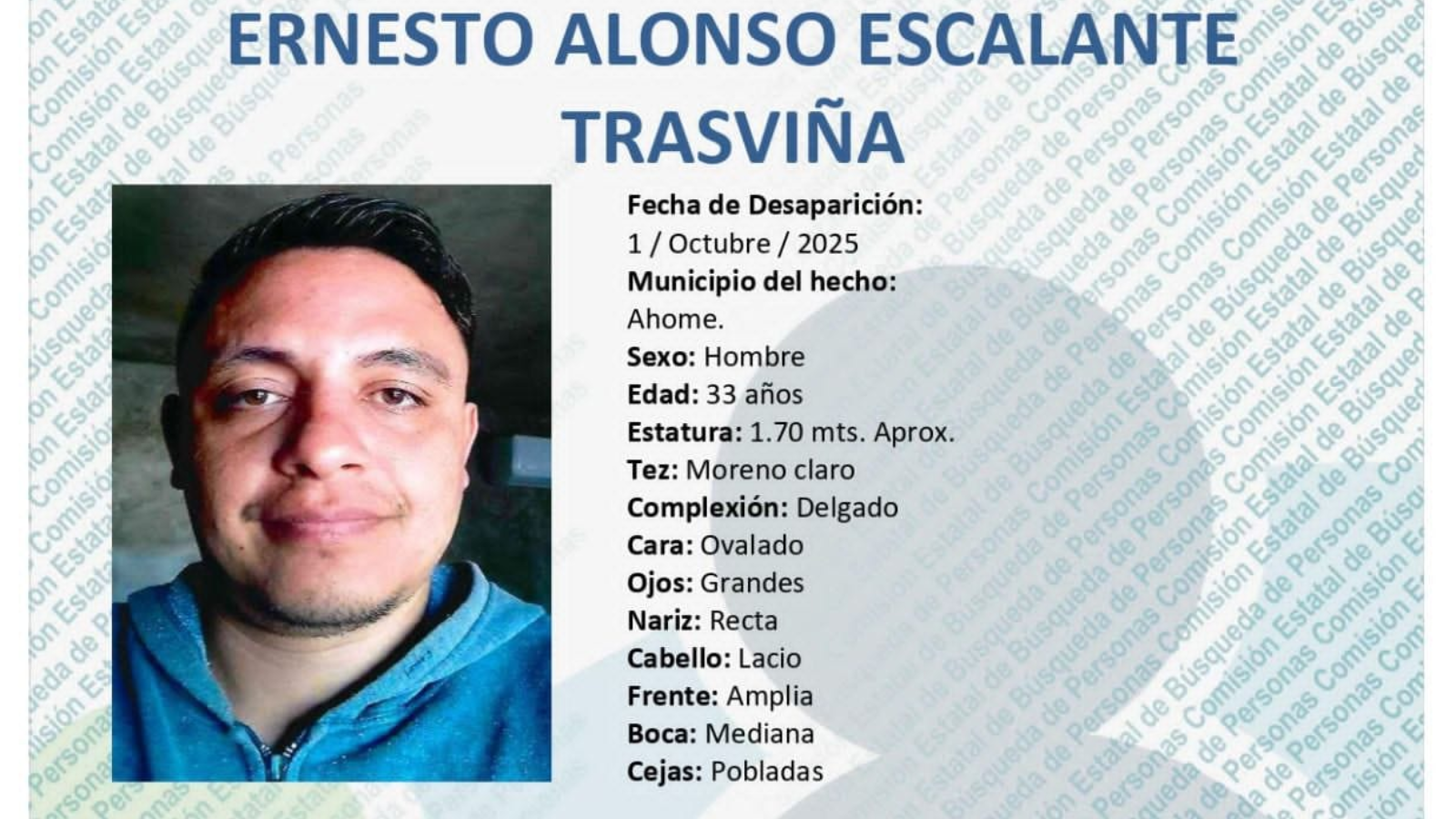 rnesto Alonso fue visto por última vez el miércoles 1 de octubre