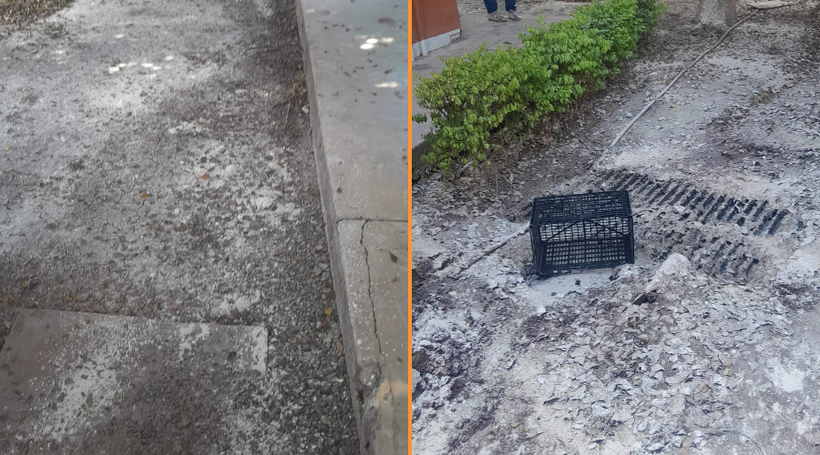Piso del Jardín de Niños Rafael Buelna Tenorio tras el problema de drenaje.