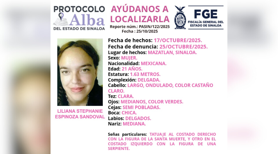 Ficha de búsqueda de la joven Liliana Stephanie