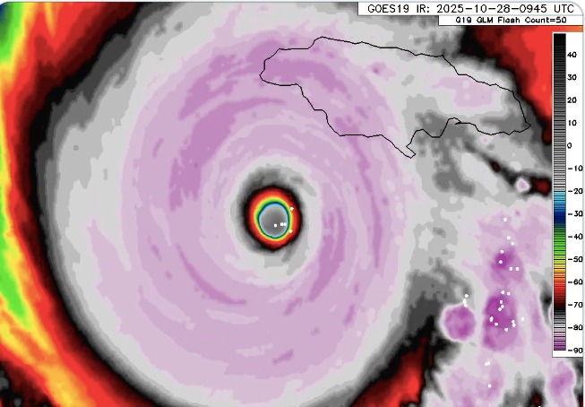 Ojo del huracán Melissa y su cercanía a tierra.