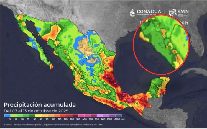 Probabilidad de lluvias para Sinaloa del 6 al 13 de octubre. SMN