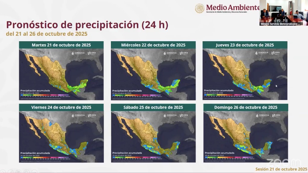 Pronóstico de precipitación a nivel nacional del 21 al 26 de octubre de 2025. SMN