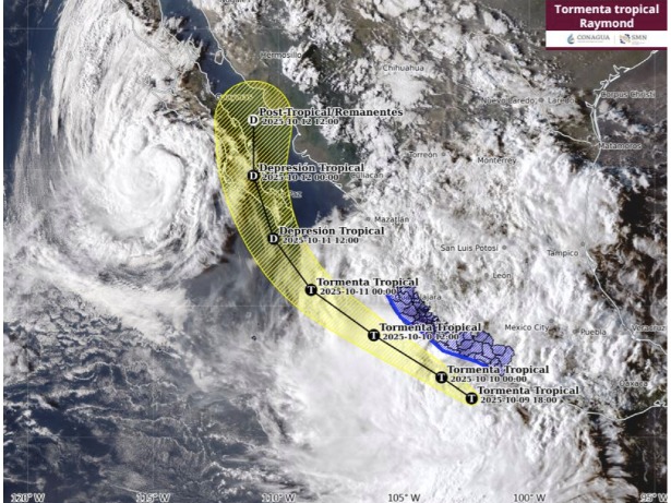 Pronóstico de trayectoria de la tormenta tropical “Raymond”.