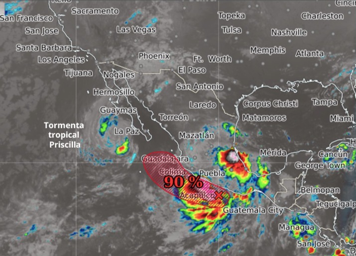 Zona de baja presión de la que emergerá el ciclón 17 de la temporada, "Raymond". SMN