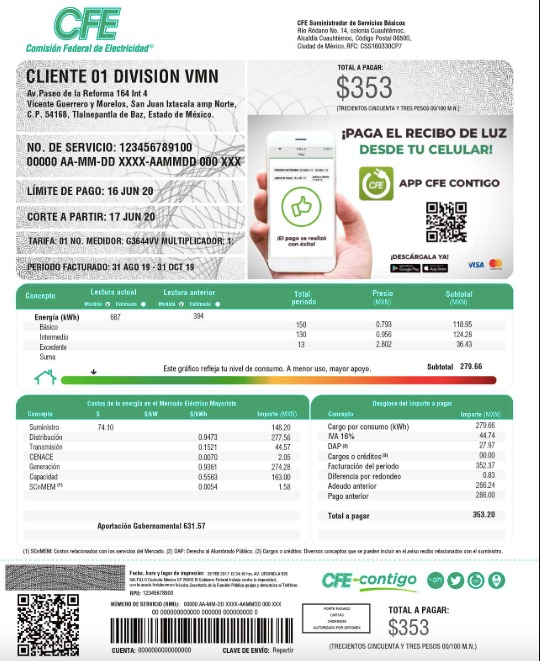 Ejemplo de recibo de CFE