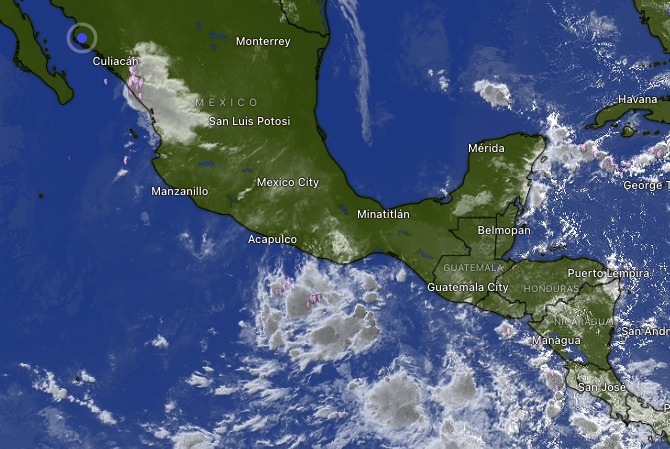 Imagen del sistema Windy de la zona de baja presión al sur de México.