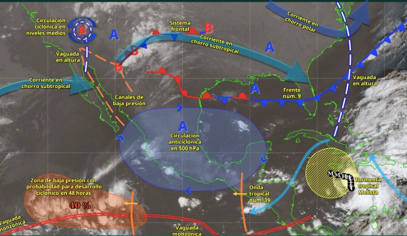 Sistemas meteorológicos actuales hoy 23 de octubre en México.