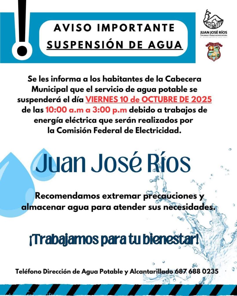 Suspenderán este viernes el servicio de agua en la cabecera municipal