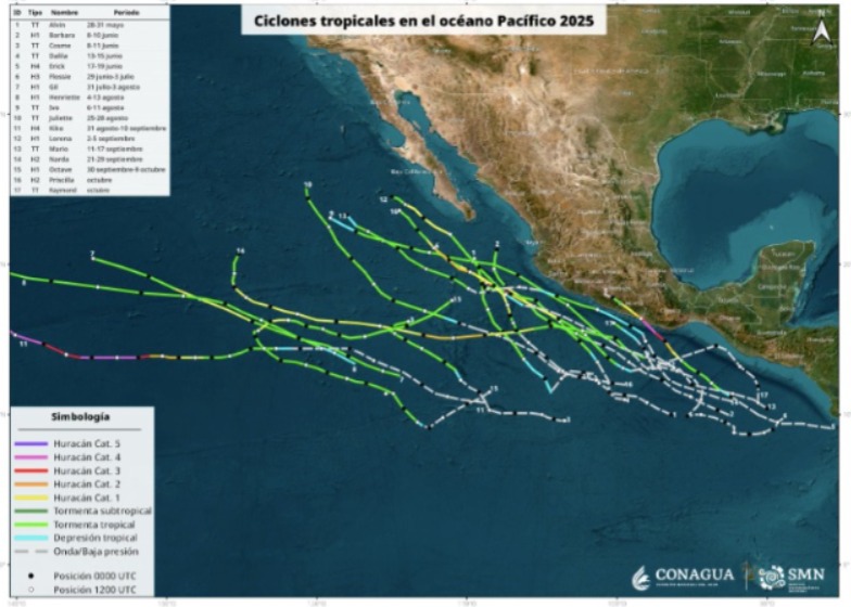 Este ha sido el camino que han tomado los ciclones registrados hasta el 13 de octubre en México. SMN