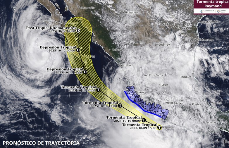 Embajada de EU pide precaución por lluvias y riesgos de la tormenta Raymond en territorio mexicano