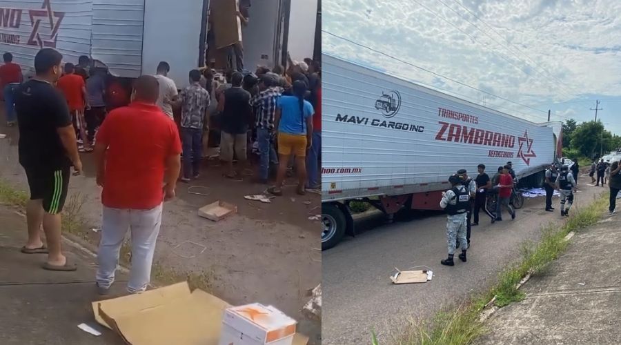 Trasciende rapiña de artículos de papelería tras falla mecánica de un tráiler en Palmillas, Escuinapa