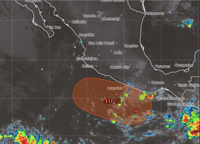 Zona de baja presión con probabilidad para desarrollo ciclónico en el sur de México.