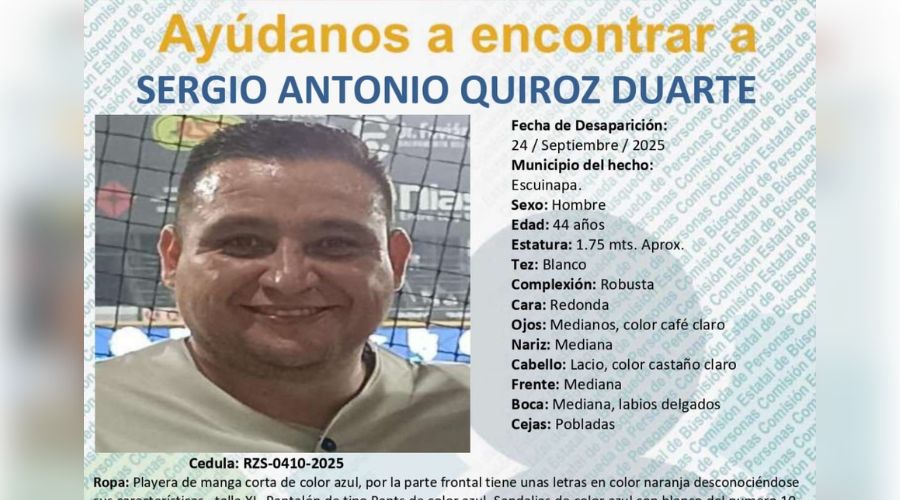 ficha de búsqueda para localizar a Sergio Antonio Quiroz