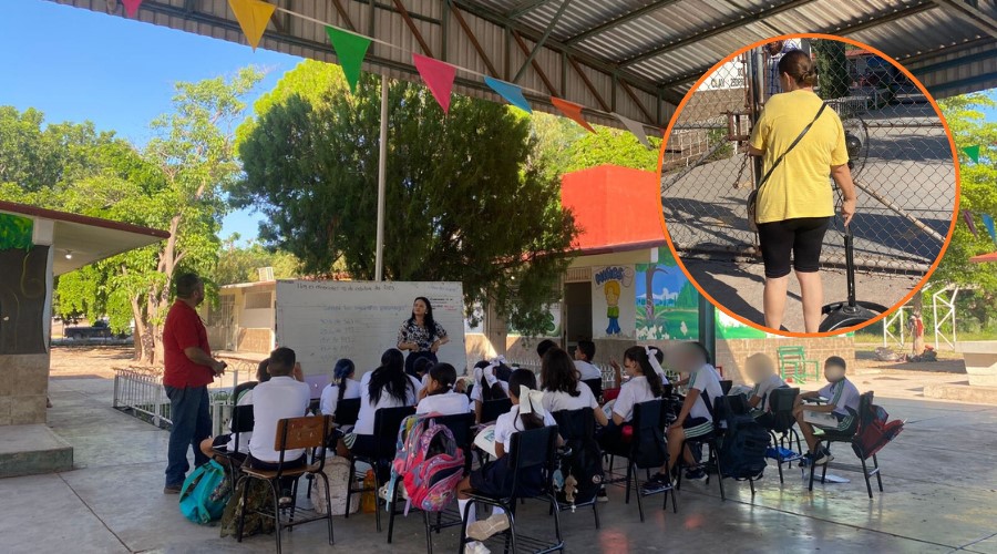 Padres llevan abanicos a primaria en Los Mochis