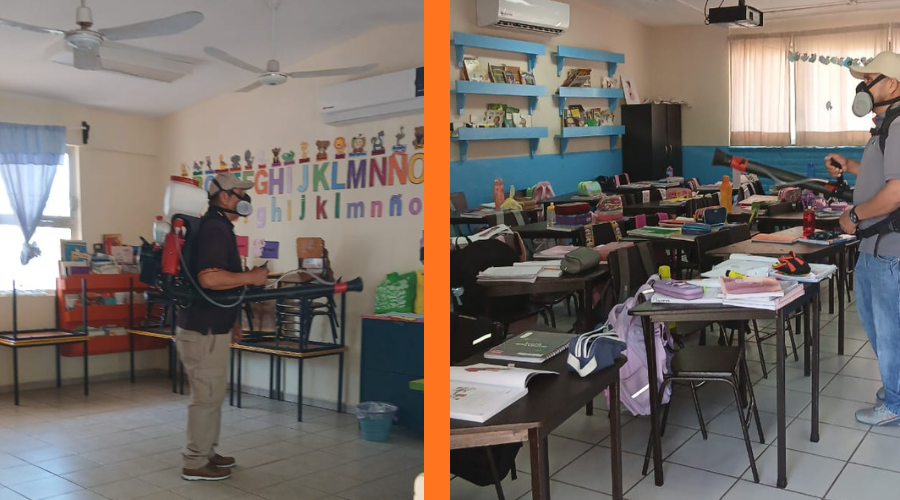 Limpieza de un aula tras la detección del virus coxsackie