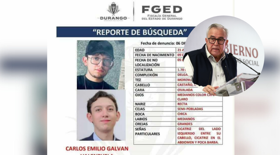Caso Carlos Emilio, joven de Durango desaparecido en Mazatlán
