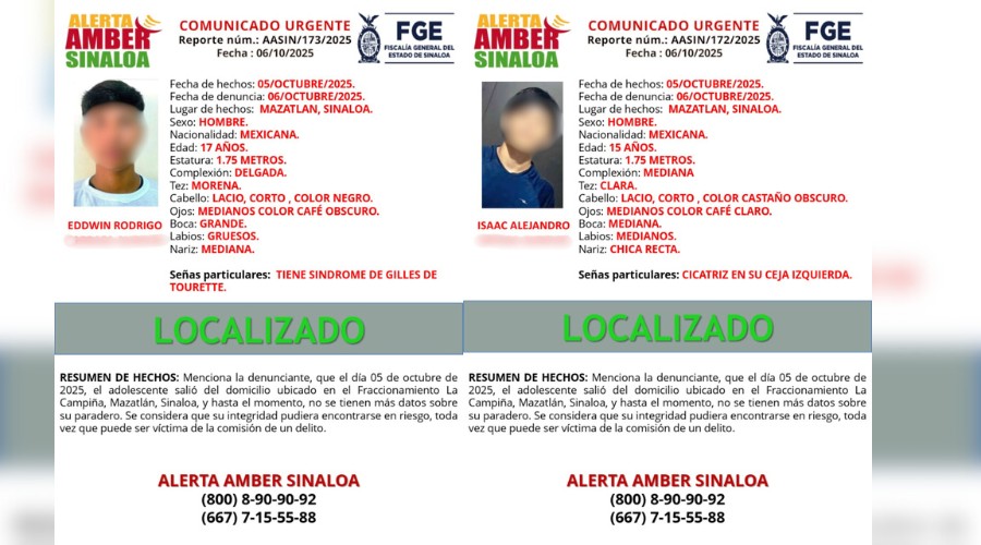 Isaac Alejandro y Eddwin Rodrigo, localizados.