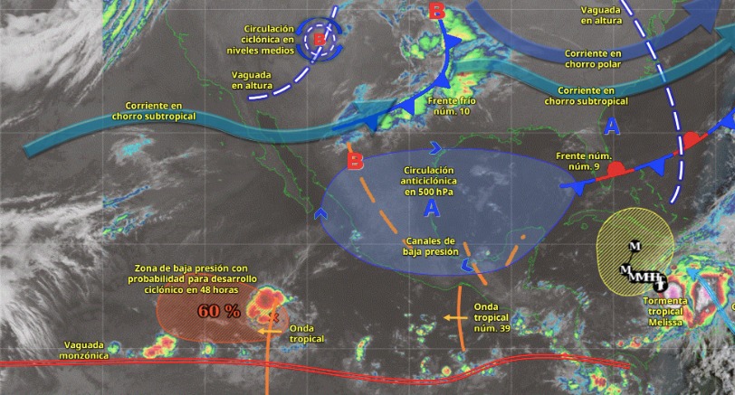 Mapa de sistemas meteorológicos activos hoy 24 de octubre de 2025.