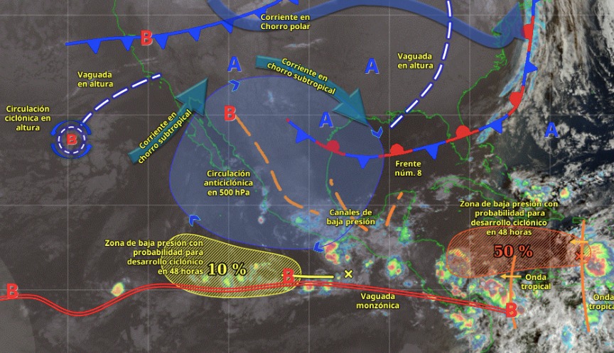 Mapa de sistemas meteorológicos activos en México hoy 20 de octubre.