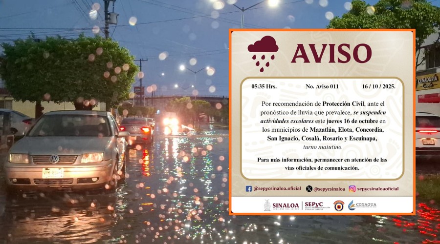 Aviso de suspensión de clases en Sinaloa por lluvias