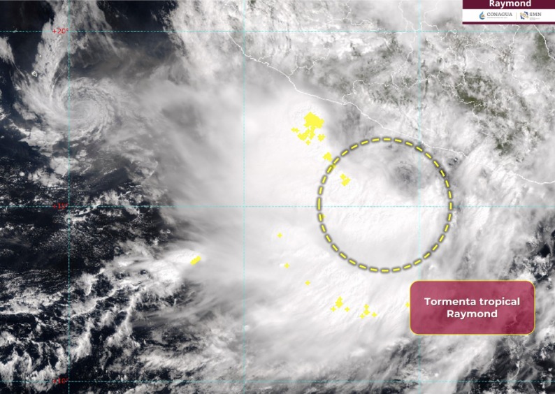 El SMN marca el centro de la tormenta tropical Raymond en aguas del Pacífico mexicano