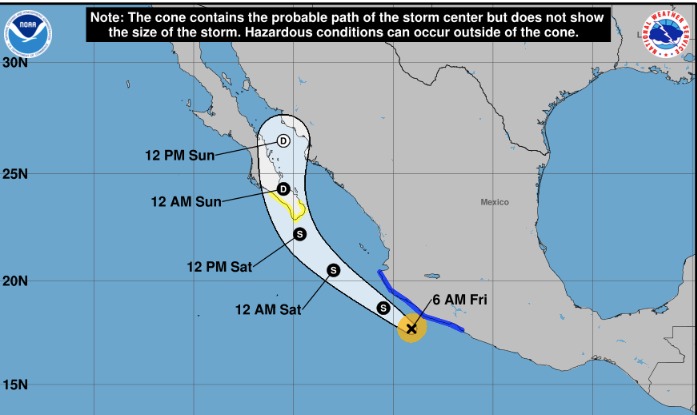 Pronóstico de la trayectoria de Raymond en el Pacífico mexicano. NHC