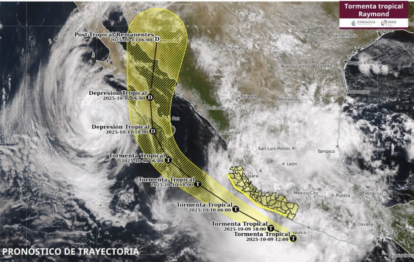 Pronóstico de la trayectoria de la tormenta tropial Raymond. SMN