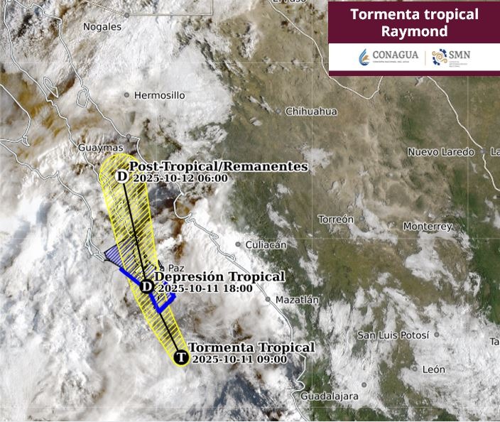 Pronóstico de trayectoria de la tormenta tropical Raymond" en el Pacífico mexicano. SMN