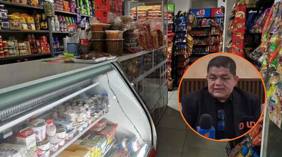 En grande un abarrote con variedad de productos en exhibición y en un circulo Julio César Silvas Inzunza.
