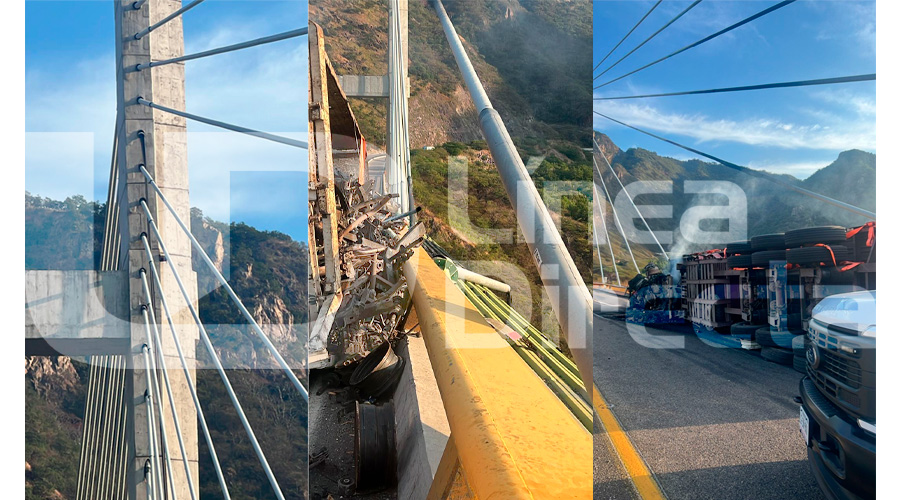 Accidente e incendio de tractocamión daña tirantes del puente El Carrizo, en la Mazatlán-Durango