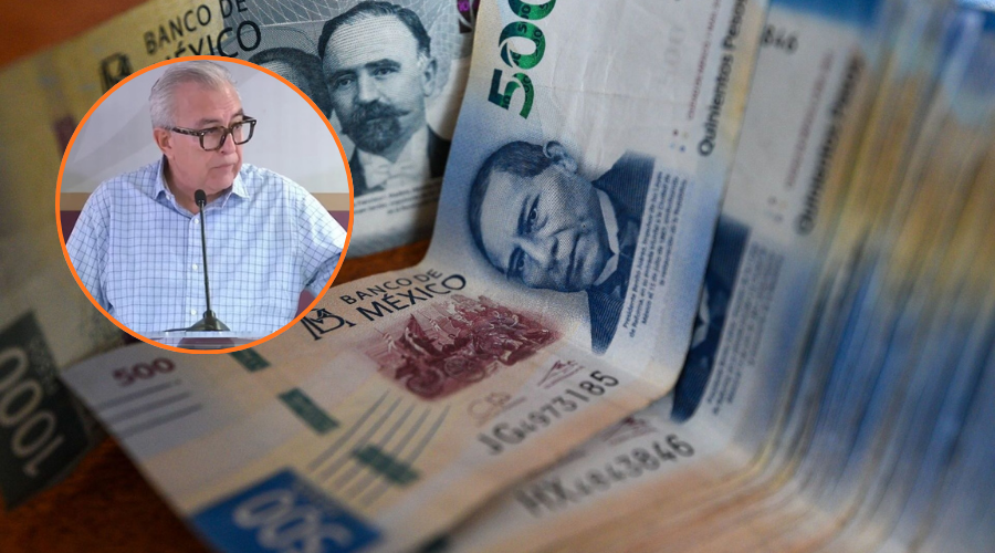 Billetes de 500 pesos sobre una mesa y en un circulo Rocha Moya