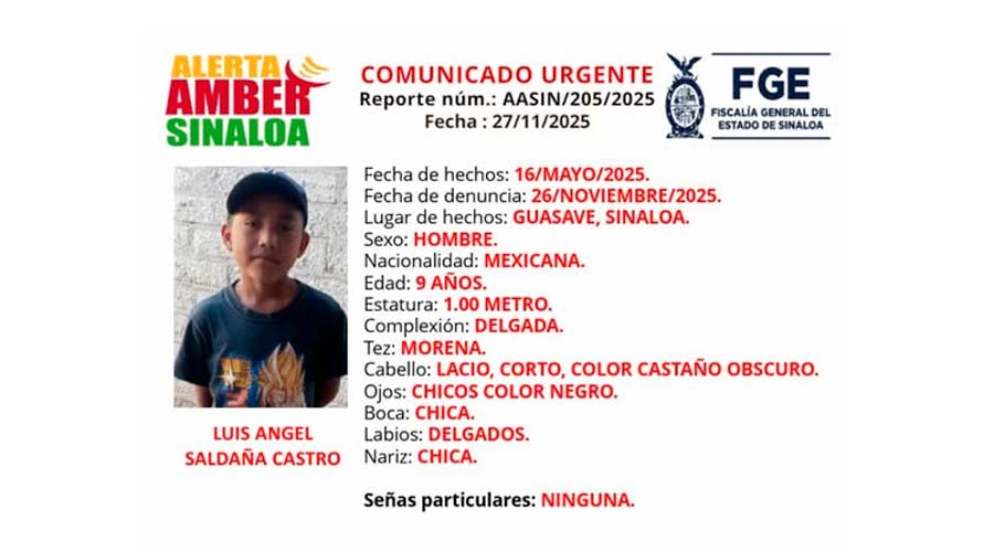 Alerta Amber de Luis Ángel Saldaña