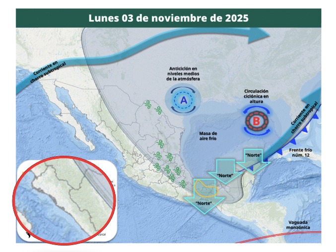 Áreas con potencial de tormentas hoy en Sinaloa. SMN