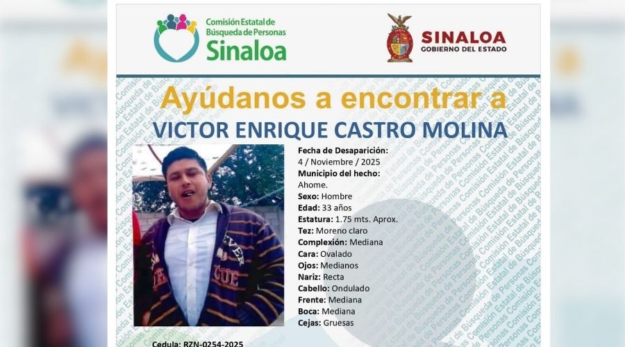 Ficha de búsqueda de Victor Enrique desaparecido en Ahome