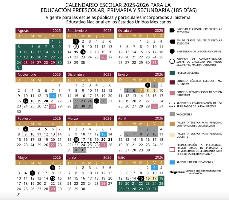 Calendario escolar oficial 2025-2026 de la SEP