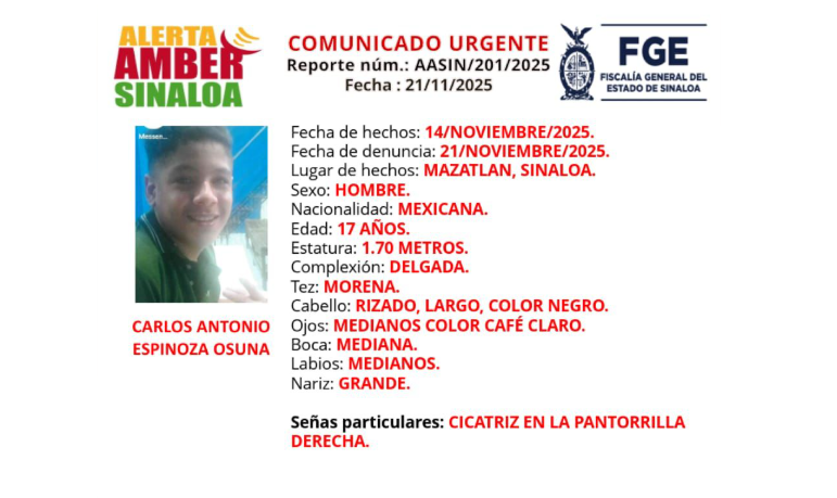 Buscan a Carlos Antonio, fue visto por última vez en la colonia Francisco I. Madero en Mazatlán